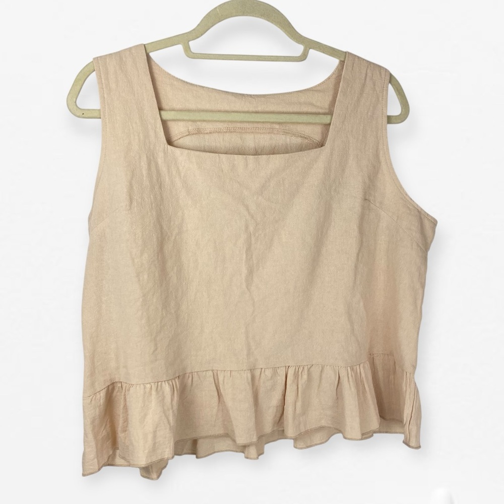 Tan beige 100% cotton Sleeveless Flowy Ruffle Top and matching Shorts XL - Picture 6 of 12